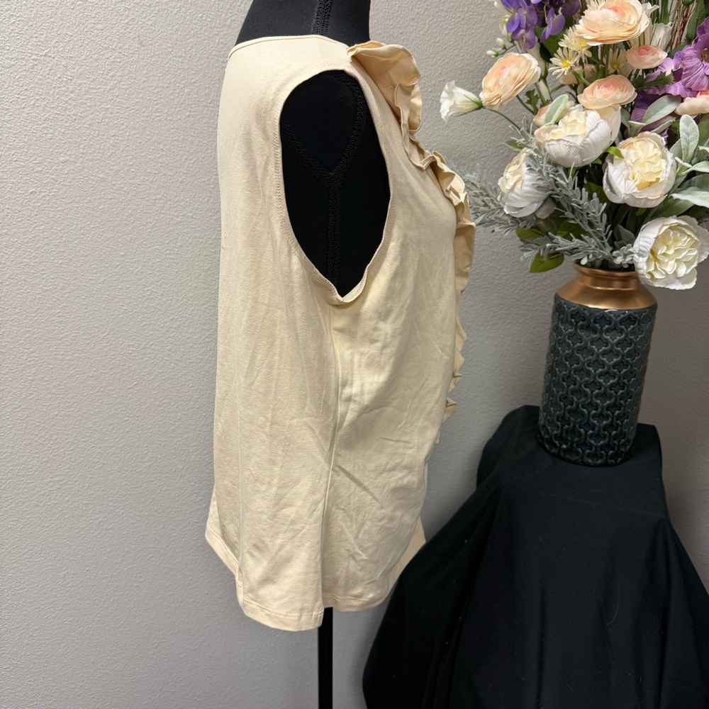 City Girl Nancy Bolen Beige Ruffle Front Sleeveless Top Women’s Large - Picture 4 of 7